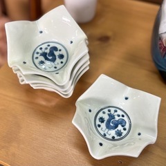 孔雀？の絵の小皿5枚セット