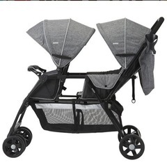 新品未使用★カトージ　二人乗りベビーカー(レインカバー付き)タン...
