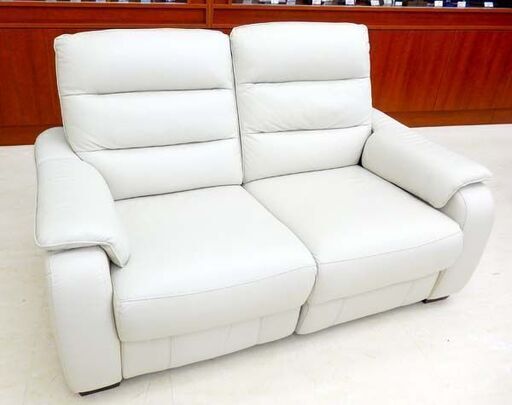 千歳市/恵庭市 現行品モデル ニトリ 2人用 左電動本革 リクライニングソファ NBタイプ クローナ ライトグレー USB電源