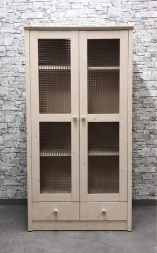 INT-4 【デザイン家具】モザイクガラス カントリー食器棚