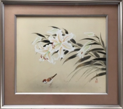 ⬛︎小林立堂【百合雀之図】日本画、肉筆、花鳥図