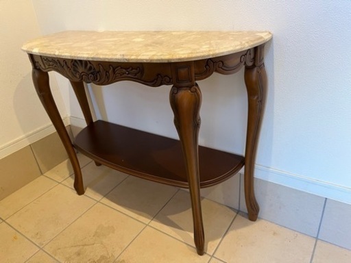 ★値下げ　コンソールテーブル アンティーク調 猫脚 大理石 半円