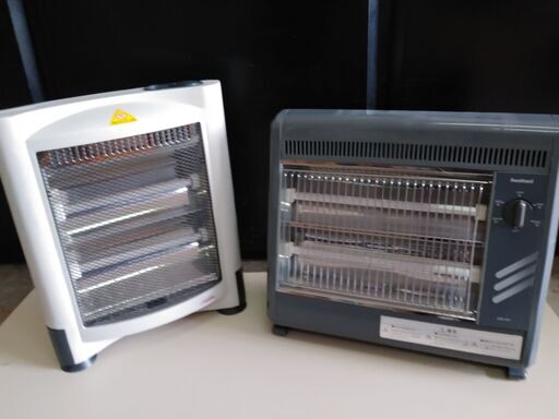 格安中古電気ストーブ　赤外線ファンヒーター　　約８００・４００ｗグレー　切替２段あり、（右）イワタニ　ｗ３２ｈ３５ｃｍ、（左）フカタックw32h37ｃｍ、２種あり、各一台。使用感ごく少・レンタル短期使用品、