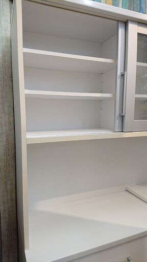キッチンボード スライド扉 ホワイト レンジボード 食器棚■横幅120cm×奥行45cm×高さ195.5cm■近隣配送無料 買取帝国 朝霞店