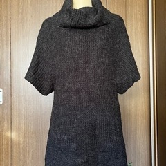 ワンコイン☆フリーサイズざっくりニット　グレー杢　ポケット付き