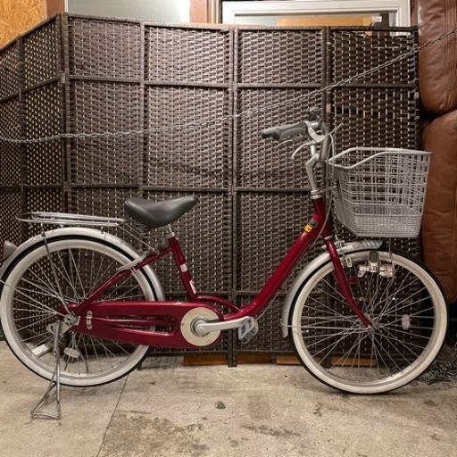 【売約済み】【令和3年7月購入】　整備点検済み　自転車　シティサイクル　街乗り　町乗り　eternity 自転車　22インチ　ママチャリ　カゴ　付き　シマノ　Shimano LED ライト　赤　レッド