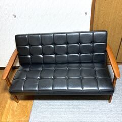 極美品 カリモク60 Ｋチェア 2シーター ブラック レザー Karimoku60 ソファ 2人掛け