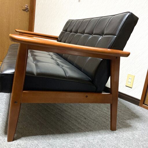 極美品 カリモク60 Ｋチェア 2シーター ブラック レザー Karimoku60 ソファ 2人掛け