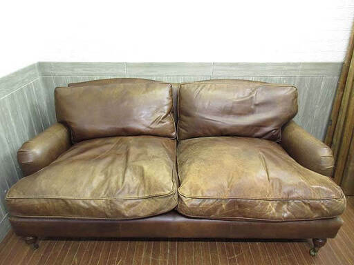 ss3190　HALO　2人掛け　ソファー　ダークブラウン　本革　肘掛け付　ハロ　バイカータン　ヴィンテージ風　茶　2P　ソファ　茶　イギリス　モダン　脚付き　レザー　インテリア