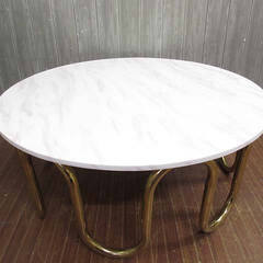 ss3191　未使用品　大理石　ラウンドテーブル　ゴールド　マーブル　輸入雑貨　センターテーブル　ローテーブル　デザイン家具　スチール脚　丸テーブル　直径100cm　白　ベージュ　インテリア ss3191 未使用品 大理石 ラウンドテーブル ゴールド マーブル 輸入雑貨