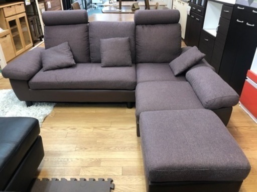 【リサイクルサービス八光　田上店　配達・設置OK】ブラウン　3人掛けソファ　オットマン付