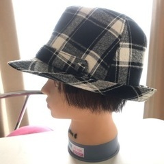 モノトーン　チェック　ハット　カットウィッグの画像