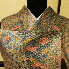 正絹　小紋　袷　裄63.5　身丈165