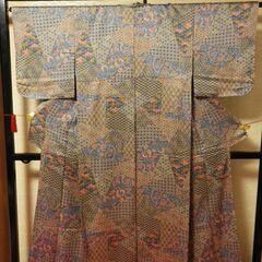 正絹　小紋　袷　裄63.5　身丈165の画像