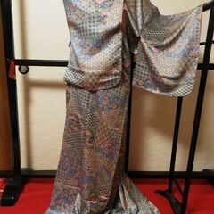 正絹　小紋　袷　裄63.5　身丈165の画像