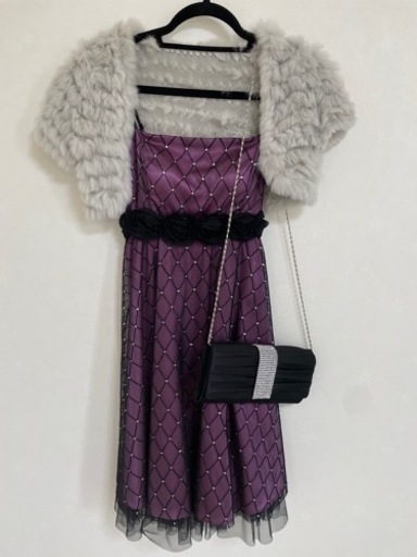 結婚式　3点セット　ワンピース　ドレス　ラビットファー　ボレロ　バッグ