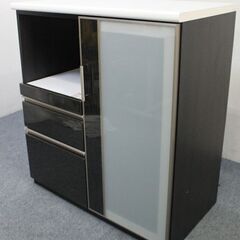 ニトリ キッチンカウンター ポスティア 幅90 ハイグロスブラック木目 レンジボード NITORI 食器棚 中古家具 店頭引取歓迎 R4784)