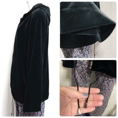 ꒰CLOVE vs CLOVES꒱日本製 ベロア フードジャケット 黒 パーカーの画像