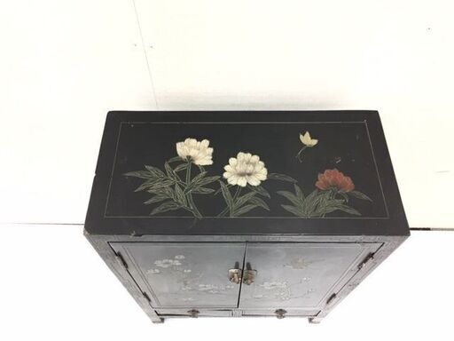 中国家具 チェスト 小引き出し 小物入れ 2段棚 収納 木製 彫刻 オシャレ アンティーク レトロ インテリア 