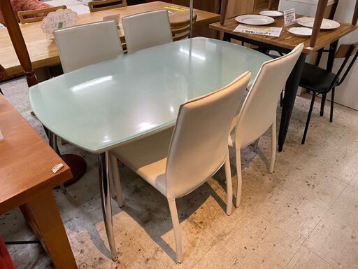 【愛品館 江戸川店】ガラスダイニングテーブル5点セット ID：152-007905-007