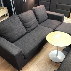【リサイクルサービス八光　田上店　配達・設置OK】ダークブラウン３人掛けカウチソファ　オットマン付