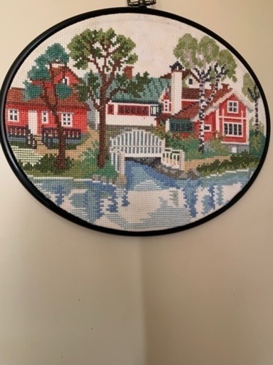 ✴︎ビンテージ　北欧スェーデンの刺繍フレーム　風景✴︎