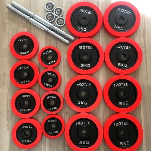 【美品】ダンベル 60KG セット・ラバー 付き！ IROTEC（アイロテック・片手30kg×2個）/ 筋トレ ダイエット 筋力 トレーニング ダンベル アレー