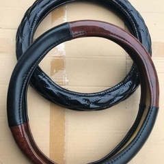 ハンドルカバー　２点セット　ウッド木目調　エナメルブラック黒　軽自動車軽トラックワゴンRタントムーヴムーブライフハイゼットN-BOX スペーシアカスタムの画像