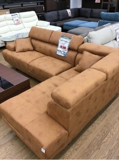 LK-81【ご来店頂ける方限定】新入荷　アウトレット　カウチソファ2点セット　レザー調ファブリック