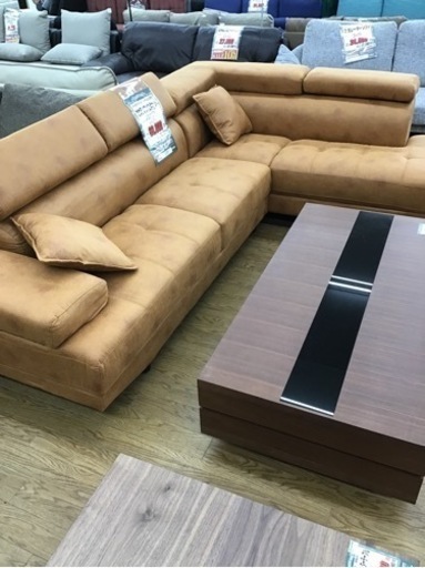LK-81【ご来店頂ける方限定】新入荷　アウトレット　カウチソファ2点セット　レザー調ファブリック