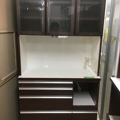 河口家具　3枚扉　キッチンボード　レンジ台　食器棚　システムキッチンボード　作業台付　おしゃれ　レトロ　堺市　石津