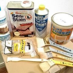 屋外木部保護剤など　ペイント　うすめ液　刷毛　マスキングテープ　...