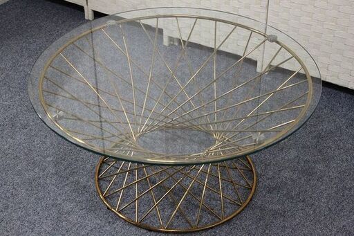 Francfranc/フランフラン マーリア コーヒーテーブル クリアxゴールド（φ800）スチールチタンメッキ   中古家具 店頭引取歓迎 R4866)