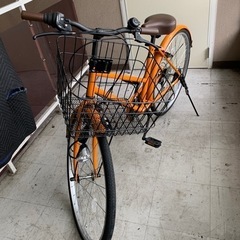 26インチ 六段変速付 オレンジ カゴ付き 自転車 整備済み