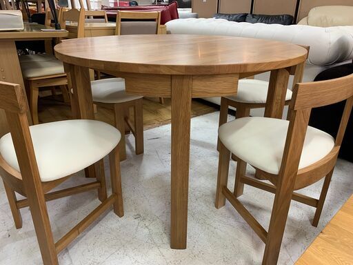 ダイニング5点セット　ブラウン　省スペースラウンドダイニングシリーズ　【トレファク南柏】