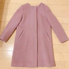 BEAMS ロングコート くすみピンク ノーカラーコートの画像