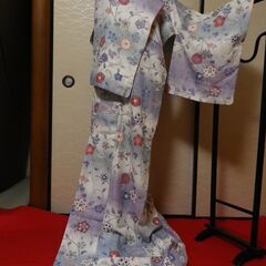 正絹　小紋　袷　広衿　花柄　裄65　身丈168.5の画像