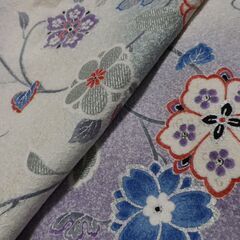 正絹　小紋　袷　広衿　花柄　裄65　身丈168.5の画像