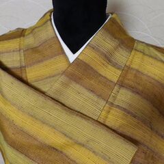 紬　袷　広衿　横縞　裄64.5　身丈158.5