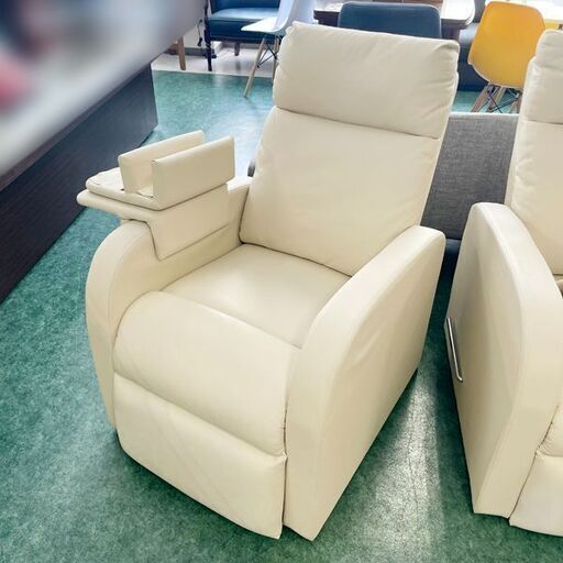 コンパクトリクライニングチェア レバー 電源不要 1人掛けソファー 1P オットマン一体型 肘掛付②