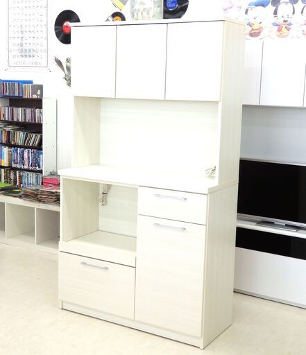 北海道/千歳市 土井インテリア 大川家具 食器棚 ホワイトウッド調 幅