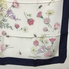 ⭕⭕⭕KI5/15　Dior ディオール 大判スカーフ 約85×90cm 花柄 ネイビー フラワー マルチ 薔薇 ハンカチ Christian Dior クリスチャンディオール⭕⭕⭕の画像