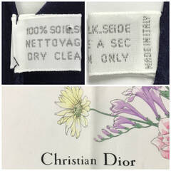 ⭕⭕⭕KI5/15　Dior ディオール 大判スカーフ 約85×90cm 花柄 ネイビー フラワー マルチ 薔薇 ハンカチ Christian Dior クリスチャンディオール⭕⭕⭕の画像