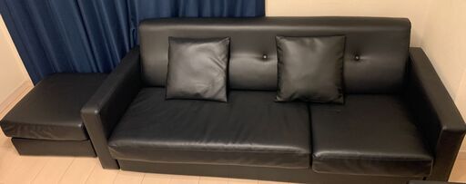 ソファー 3人掛け カウチ　オットマン　ブラック　#52
