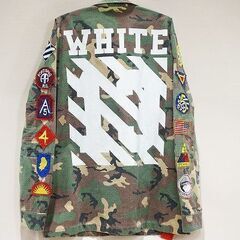 【苫小牧バナナ】off-White/オフホワイト ミリタリージャケット サイズL カモフラージュ柄 カモフラ柄 迷彩柄 バックプリント♪の画像