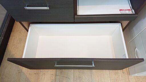 キッチンボード レンジボード スライド扉 木目調 ツートンカラー ダークブラウン×ホワイト 食器棚■横幅88cm×奥行40cm×高さ1