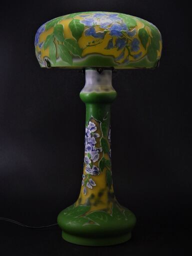 エミールガレ風 スタンドランプ 西洋アンティーク 照明 飾 置物 彫刻 被せガラス 花模様 花柄 動作確認済み