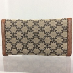 CELINE オールドセリーヌ マカダム柄レザー×キャンバス 3つ折長財布