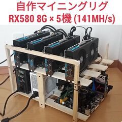 自作 マイニングリグ Radeon RX580(8G) × 5機搭載 141MH/s