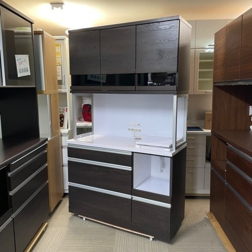 【お買い得‼️】松屋 120cm幅キッチンボード 食器棚 収納家具 木目調ダークブラウン♪